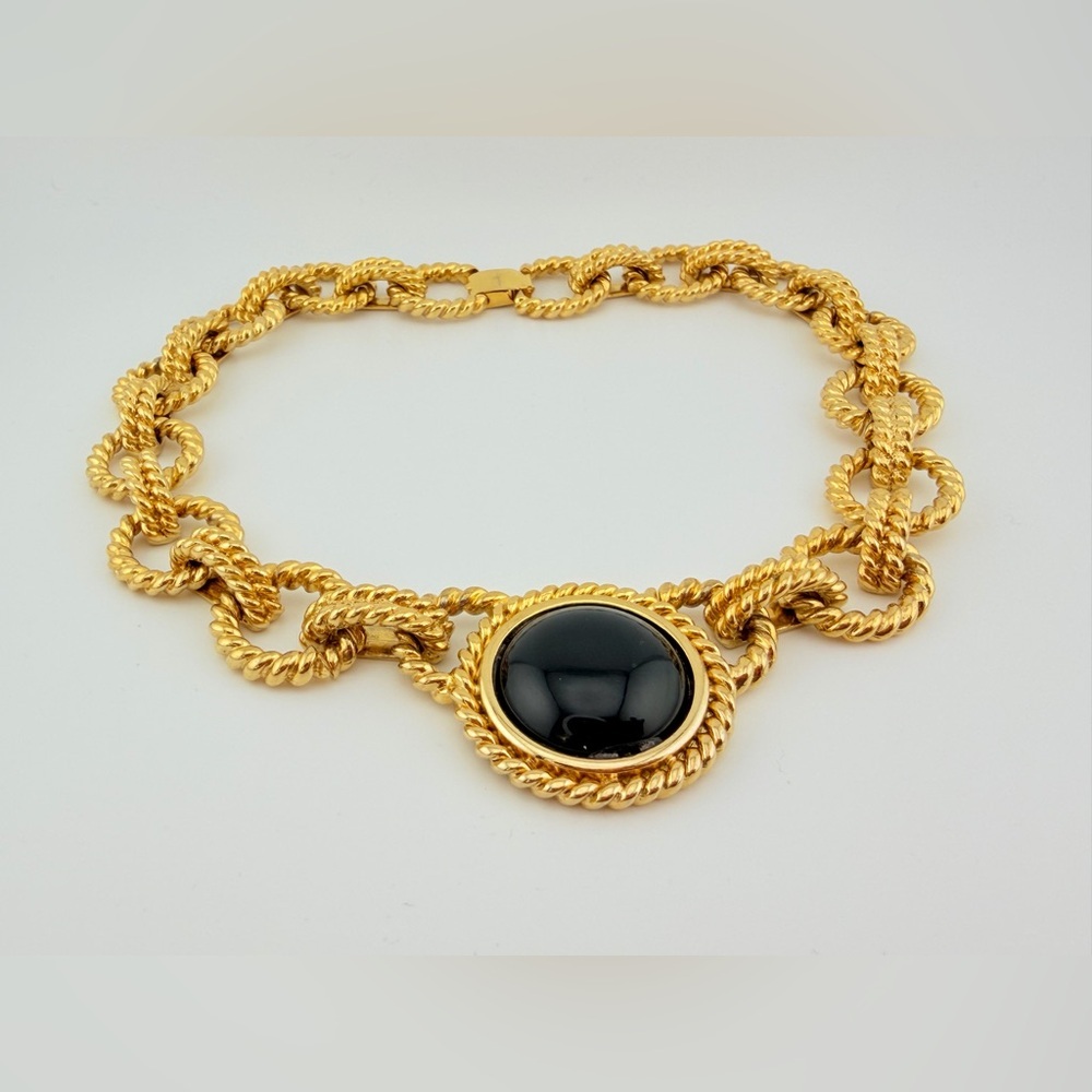 Vintage Couture Choker – Black Cabochon & Torade Bar-and-Link Chain – 140g - Picture 4 of 15